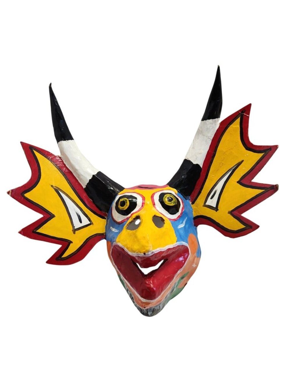 Handmade 1970's Mexican Folk Lore Paper Mache Carnival Mask Vibrant Colors READ